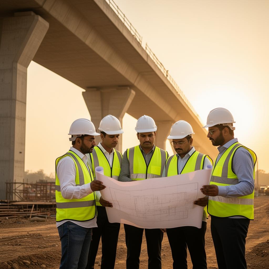 Engineers reviewing project plans on site